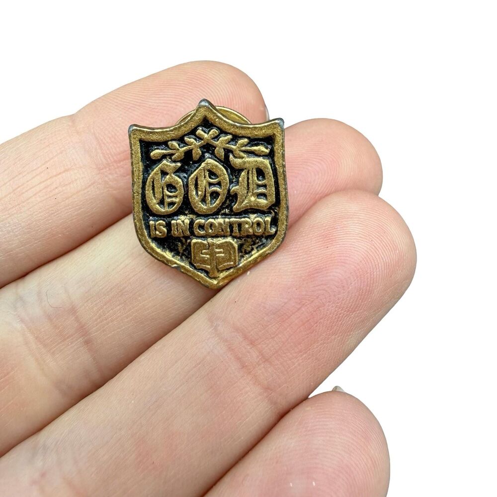 Vintage God is in Control Pin Religous Brooch Christian Pin